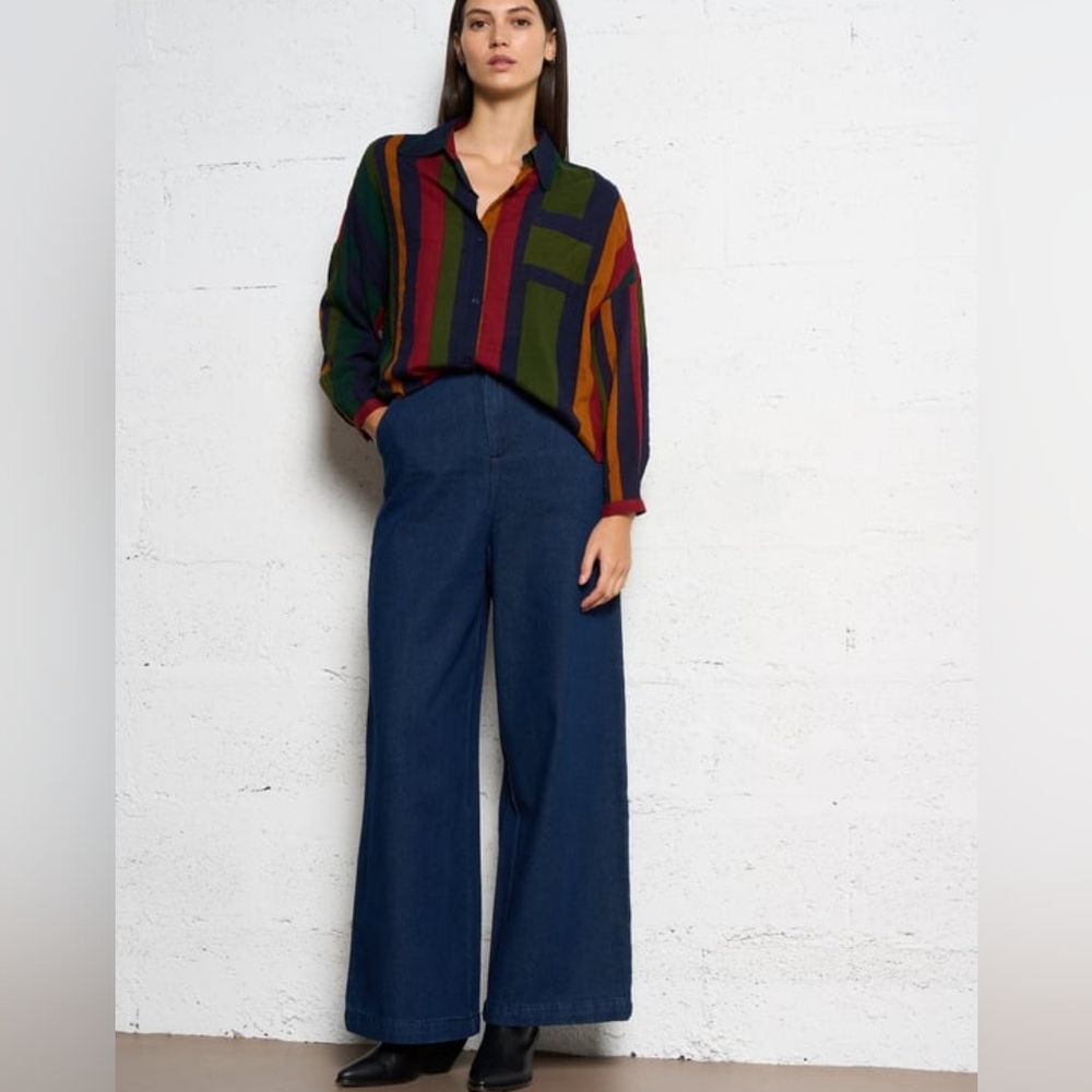 NWT Anthropologie The Korner Ultra Wide Leg Jeans Size 4 High Rise Blue